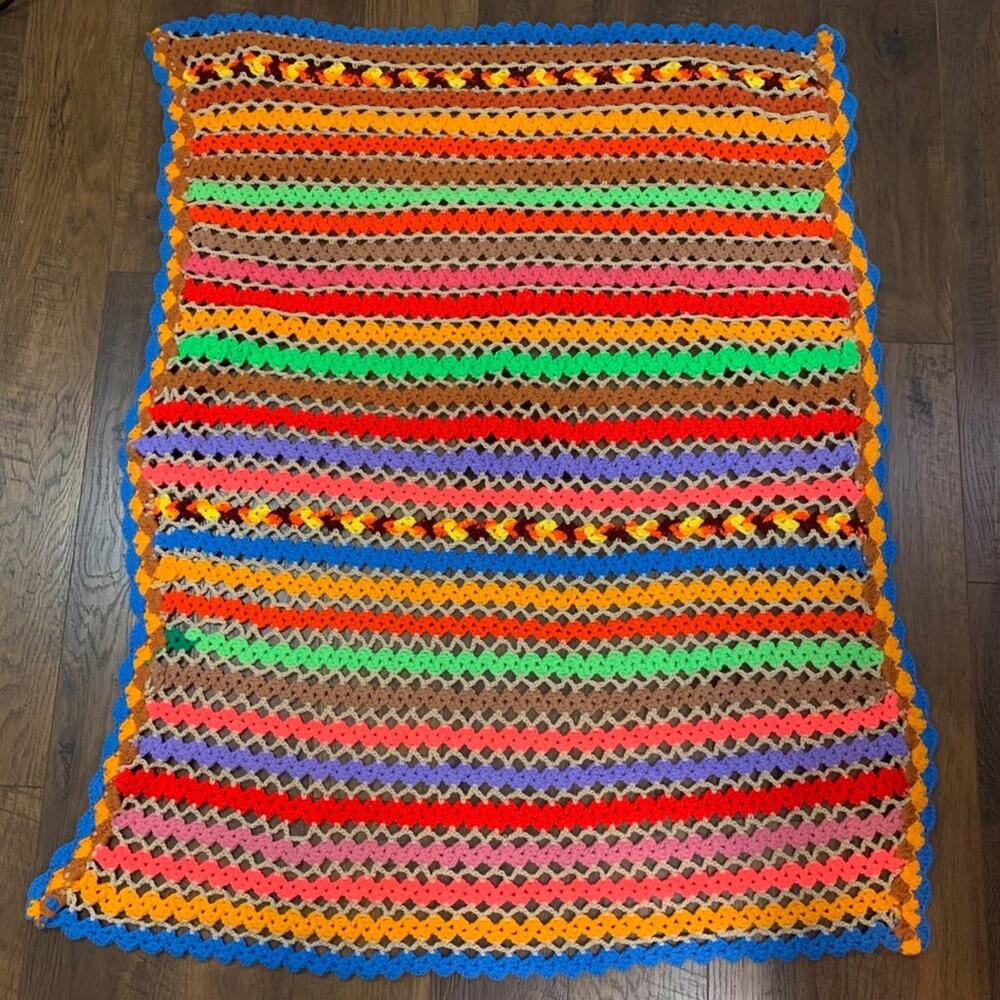 Afghan 70’s Inspired Neon Boho Blanket Throw